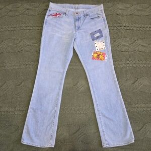 The Flirt Womens Bootcut Jeans Custom Patches Studs And Painted England Flag